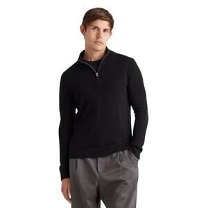 New Quince Men’s L Black Mongolian Cashmere Quarter Zip Sweater Retro Preppy Y2K